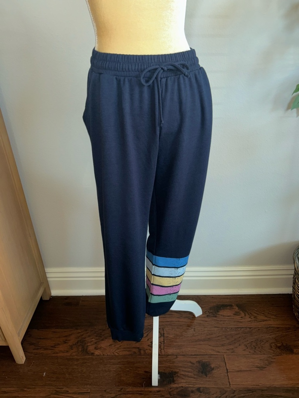 NEW 78&Sunny Navy Lounge Pants Joggers with Colorblock Stripe Sz 1X